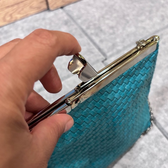 💙 Vintage Jessica McClintock Turquoise Leather Handbag 💙 - Picture 6 of 10